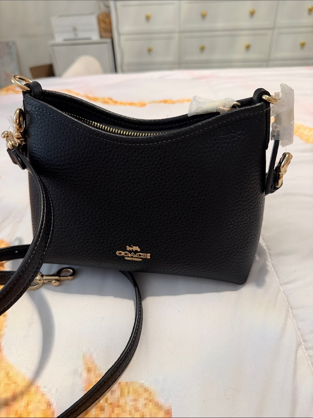 Coach Black Pebbled Leather Shoulder Hobo with Gold Hardware